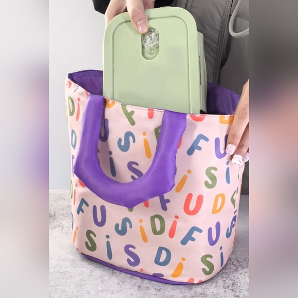 Homele pink and Colorful Alphabet lunch Bag with Purple Handles New - Picture 3 of 3